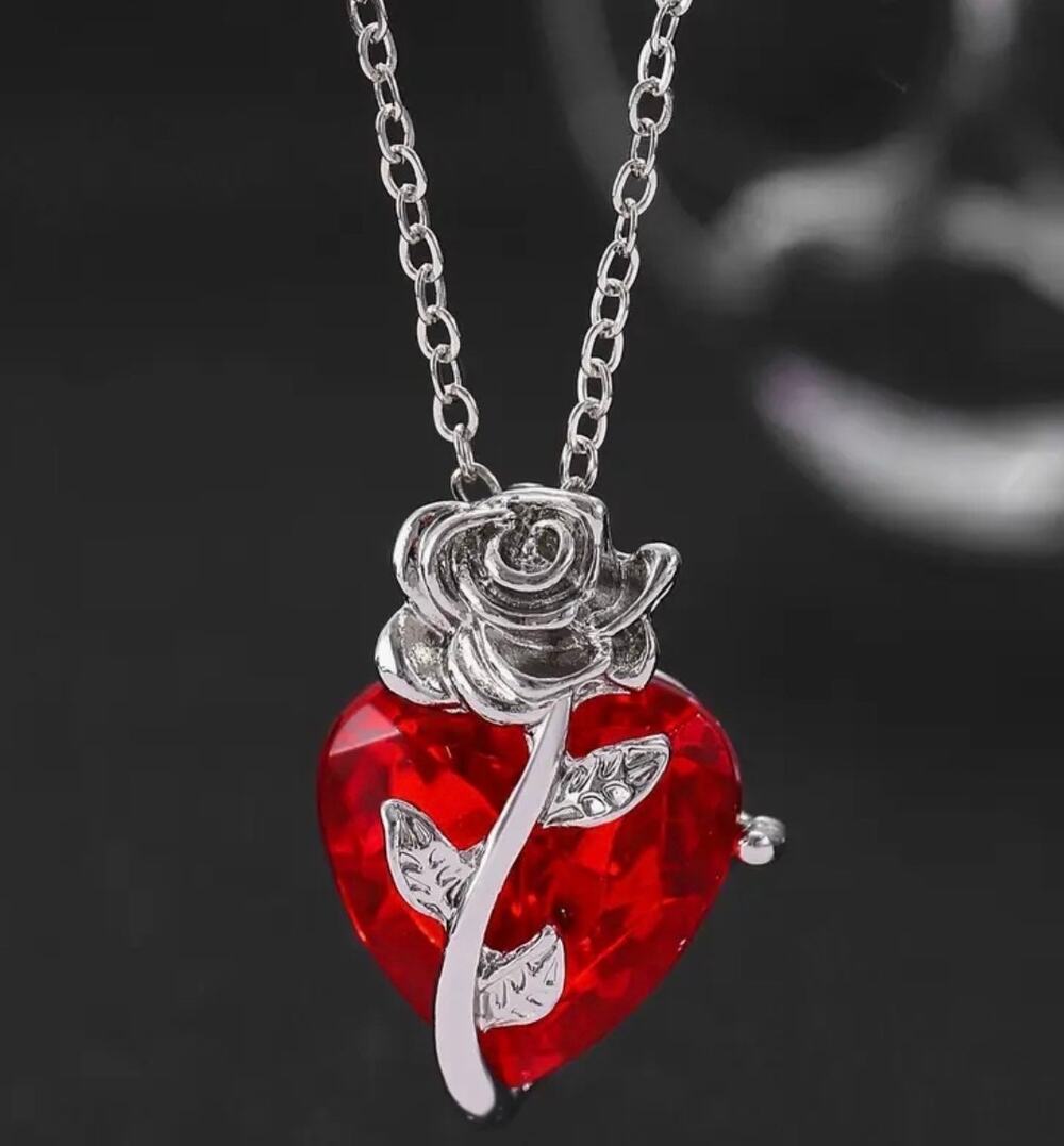 Gold rose silver heart love necklace